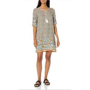 Halife Womens Dresses Bohemian Short Sleeve Ethnic Style Short Dress XL